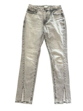 Good American Faded Black/Gray Skinny Jeans Front Hem Slits -Size 6/28